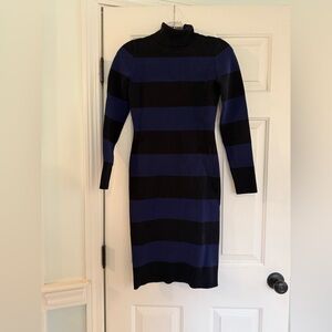 J. Crew Turtleneck Striped Navy and Blue Sweater Dress